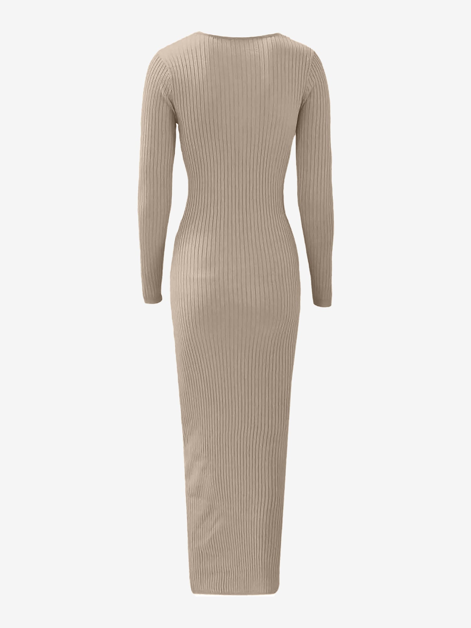 Ruched V Neck Long Sleeve Bodycon Sweater Dress
