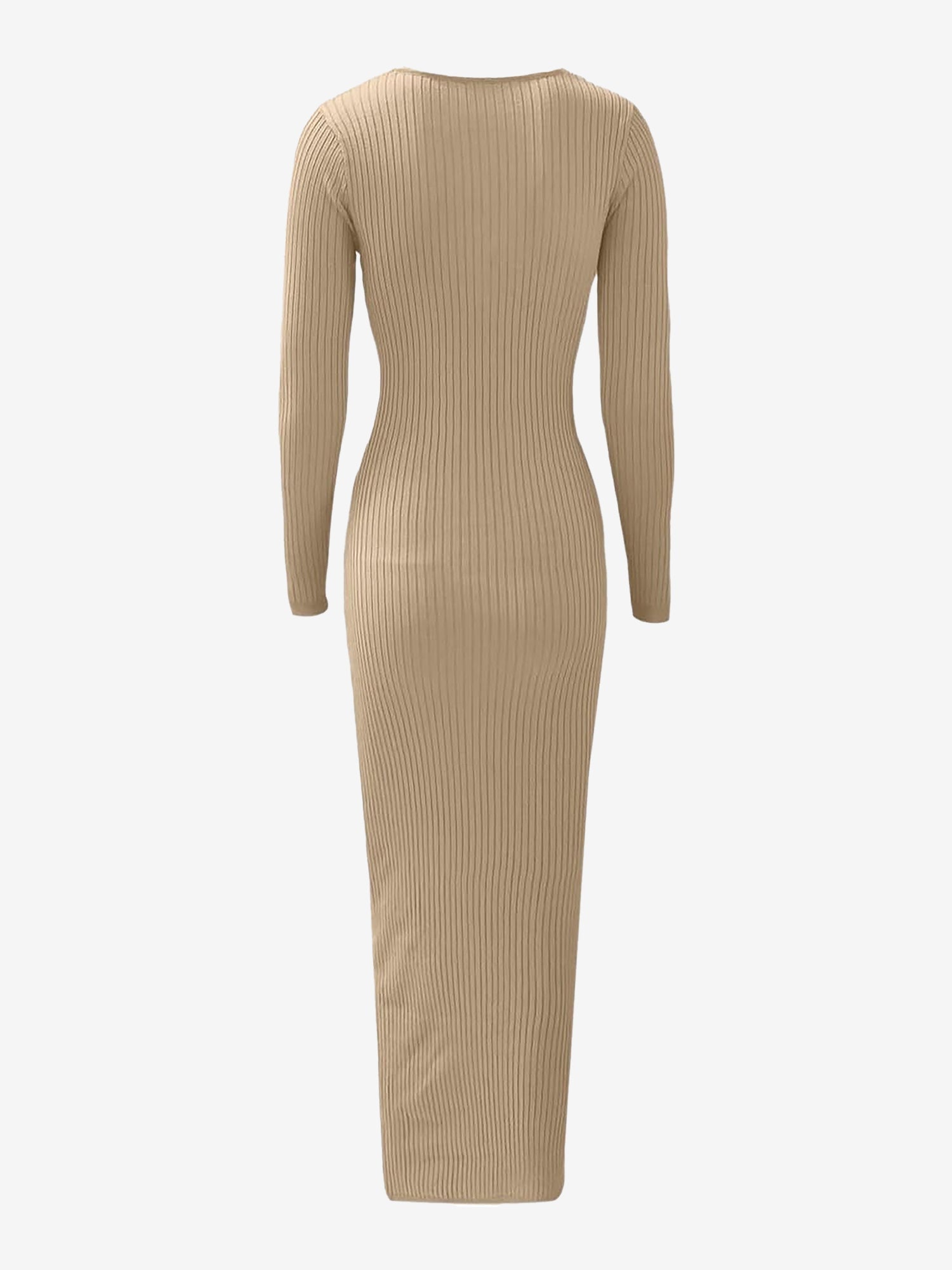 Ruched V Neck Long Sleeve Bodycon Sweater Dress