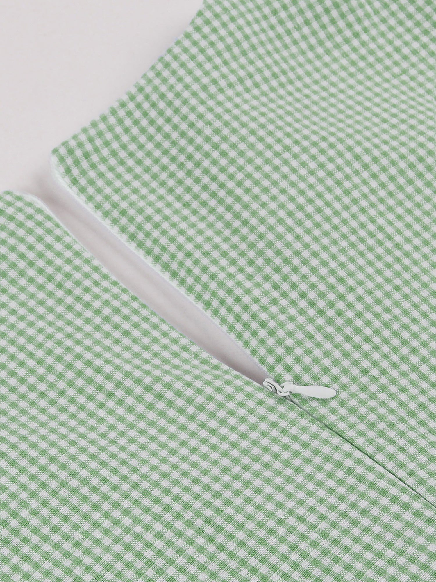 Vintage 3/4 Puff Sleeves Collared Gingham Patchwork Belted A-Line Midi Dress