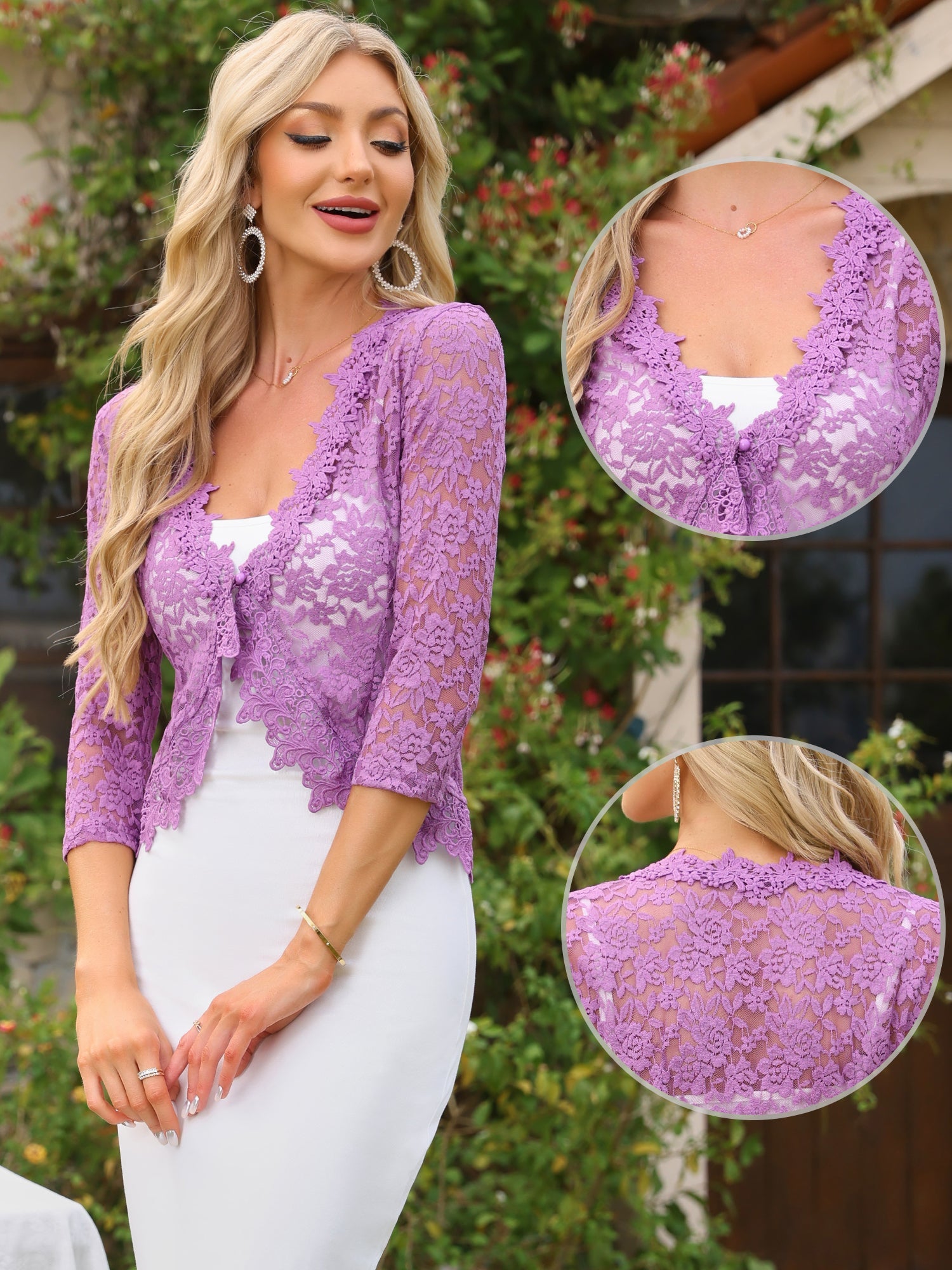 Floral Lace Evening 3/4 Sleeves Formal Elegant Bolero Shrugs