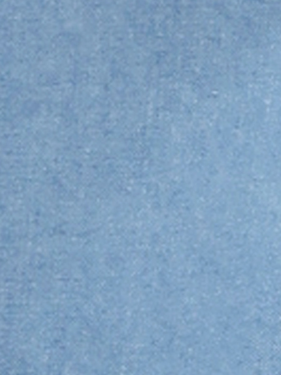 Denim Ruffled Sleeve Notch Neck Casual Jean Blouse