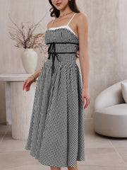 Vintage Gingham Spaghetti Strap 1950s A-Line Flowy Midi Dress