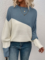 Crew Neck Colorblock Drop Shoulder Long Sleeves Sweater