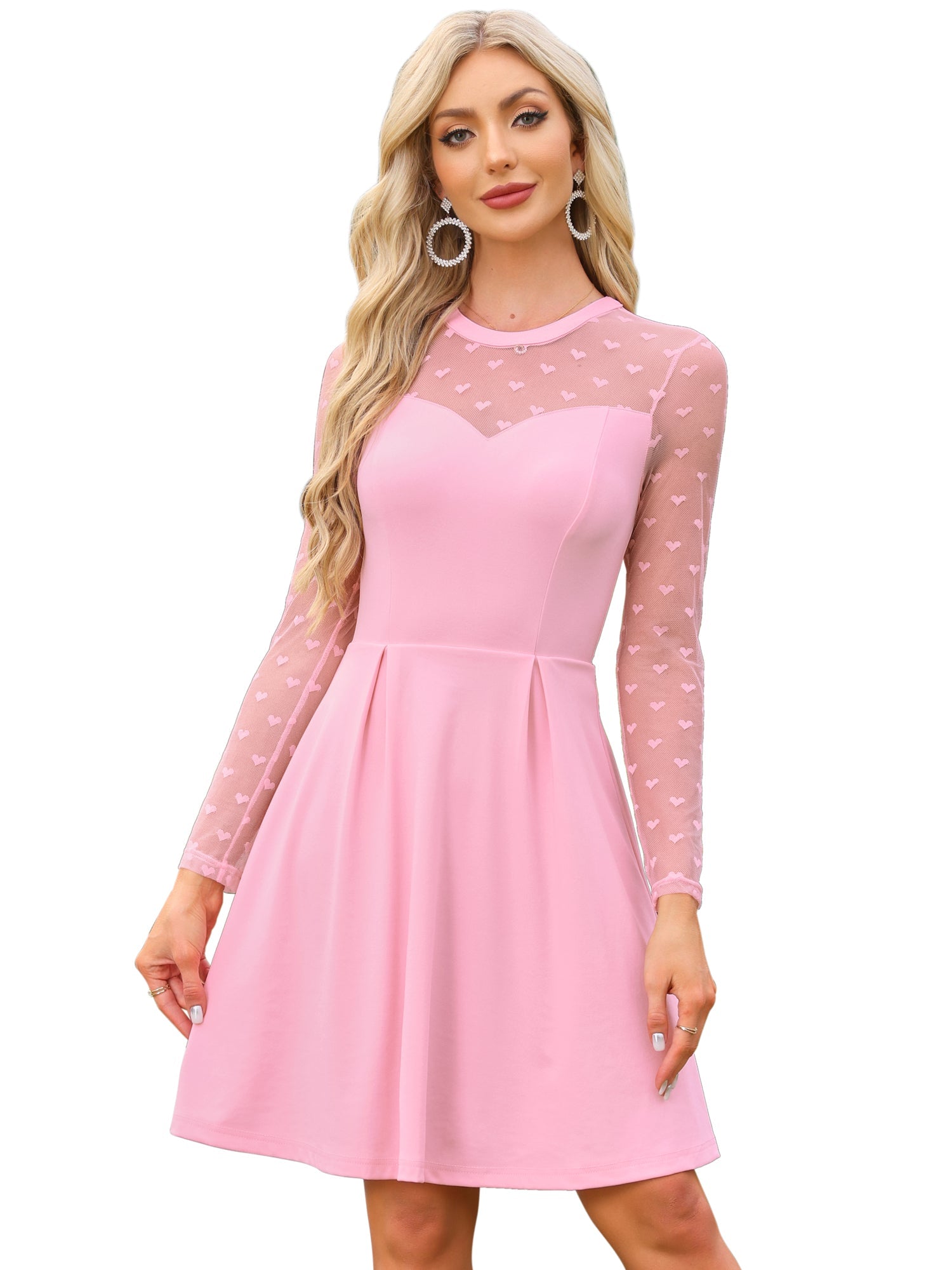 Heart Mesh Sheer Long Sleeve Gothic Cocktail Skater Mini Dress