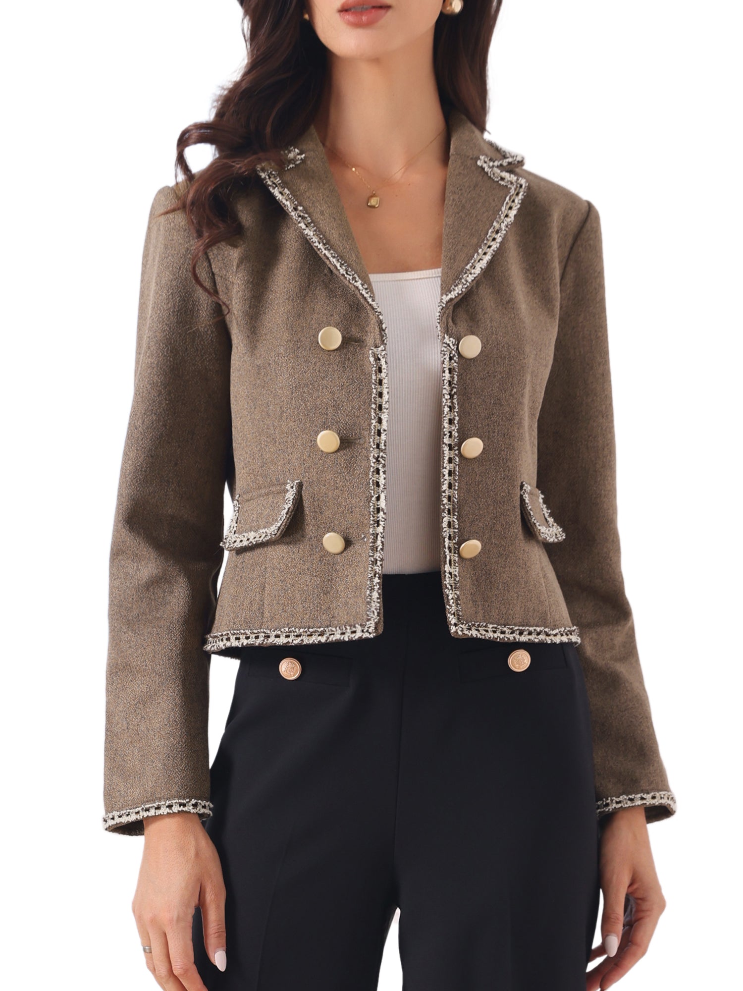 Notched Lapel Long Sleeve Dressy Casual Tweed Jacket
