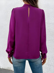Satin Mock Neck Puff Sleeves Work Blouse