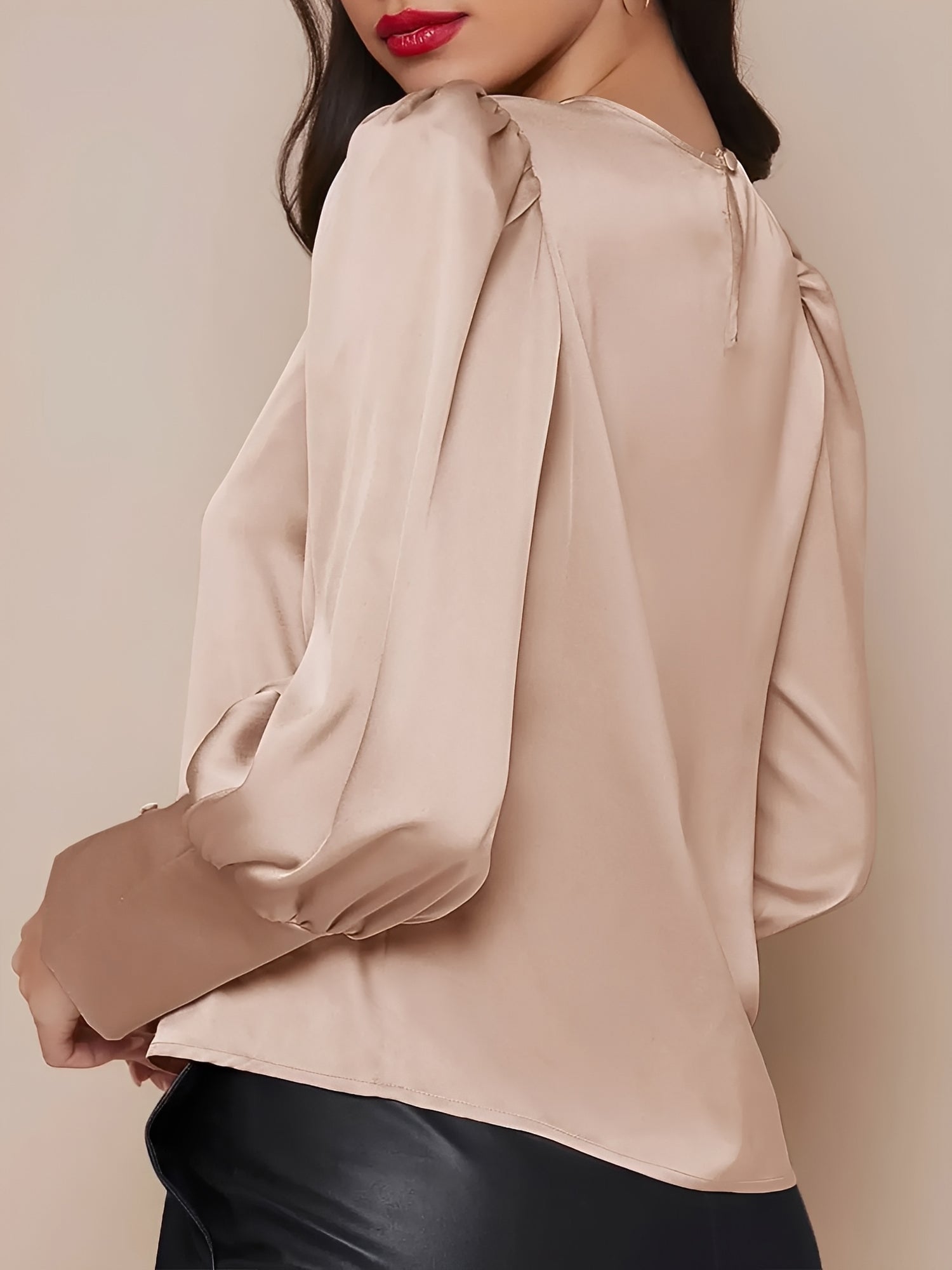 Satin Crew Neck Bishop Sleeves Work Blouse
