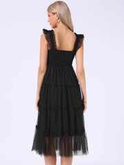 Smocked Tiered Ruffled Sleeveless Midi A-Line Dress