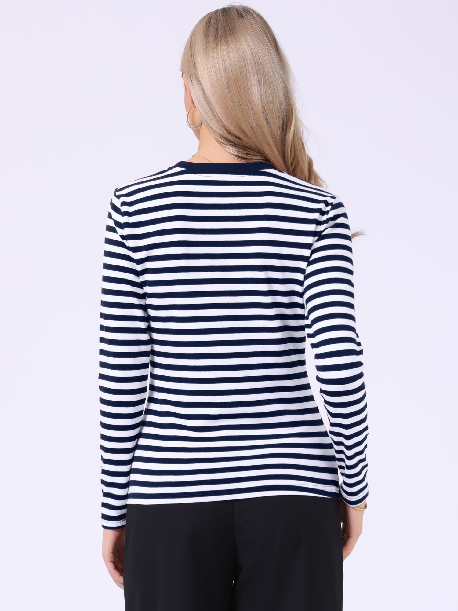 Striped Long Sleeve Crew Neck Casual Tops