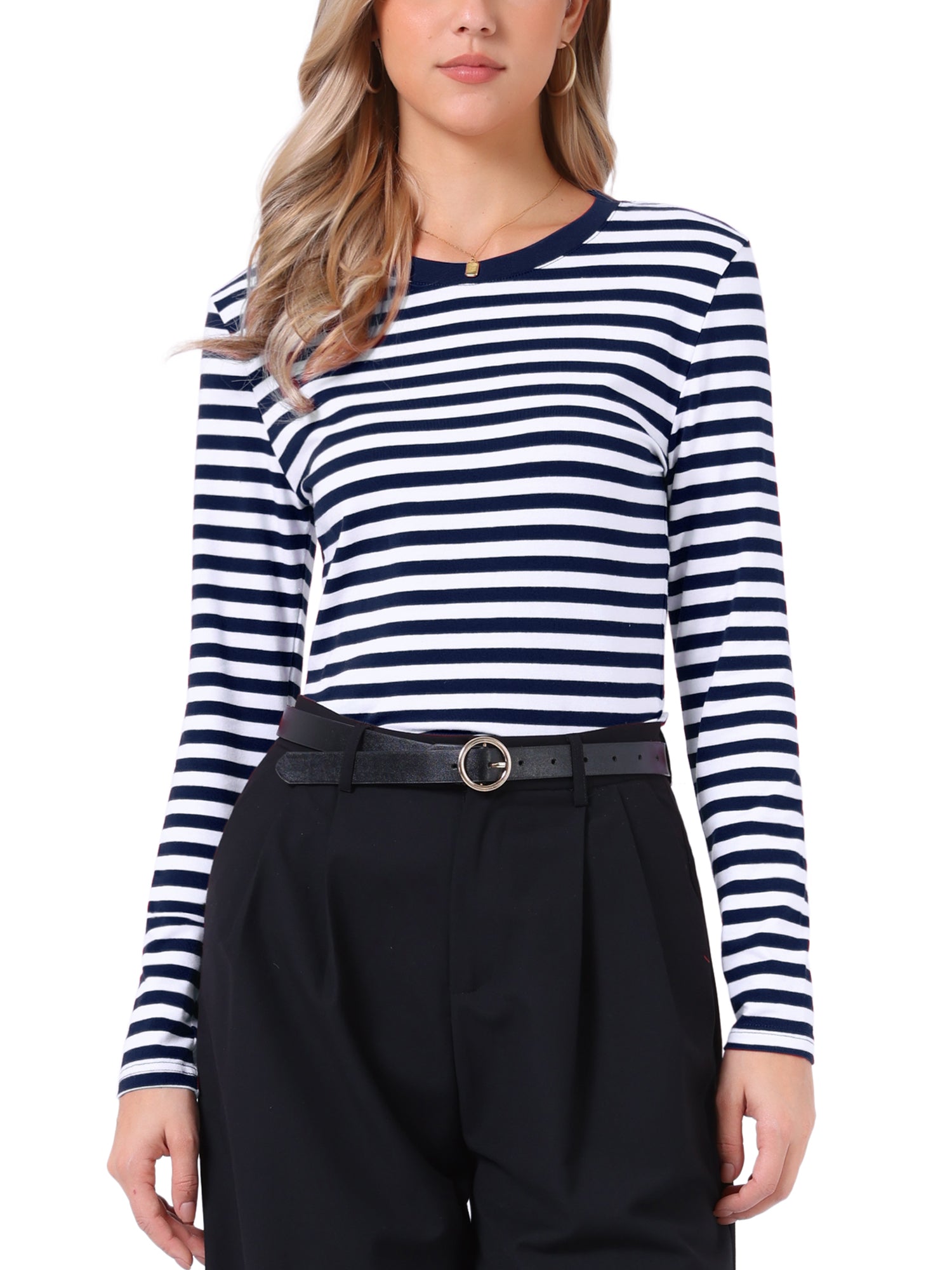 Striped Long Sleeve Crew Neck Casual Tops