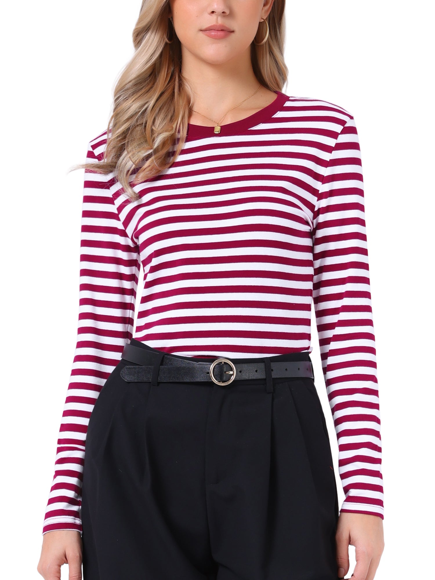 Striped Long Sleeve Crew Neck Casual Tops