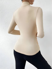Solid Color Slim Fit Ruched Long Sleeves Blouse