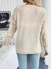 V Neck Lace Sheer Long Sleeves Blouse