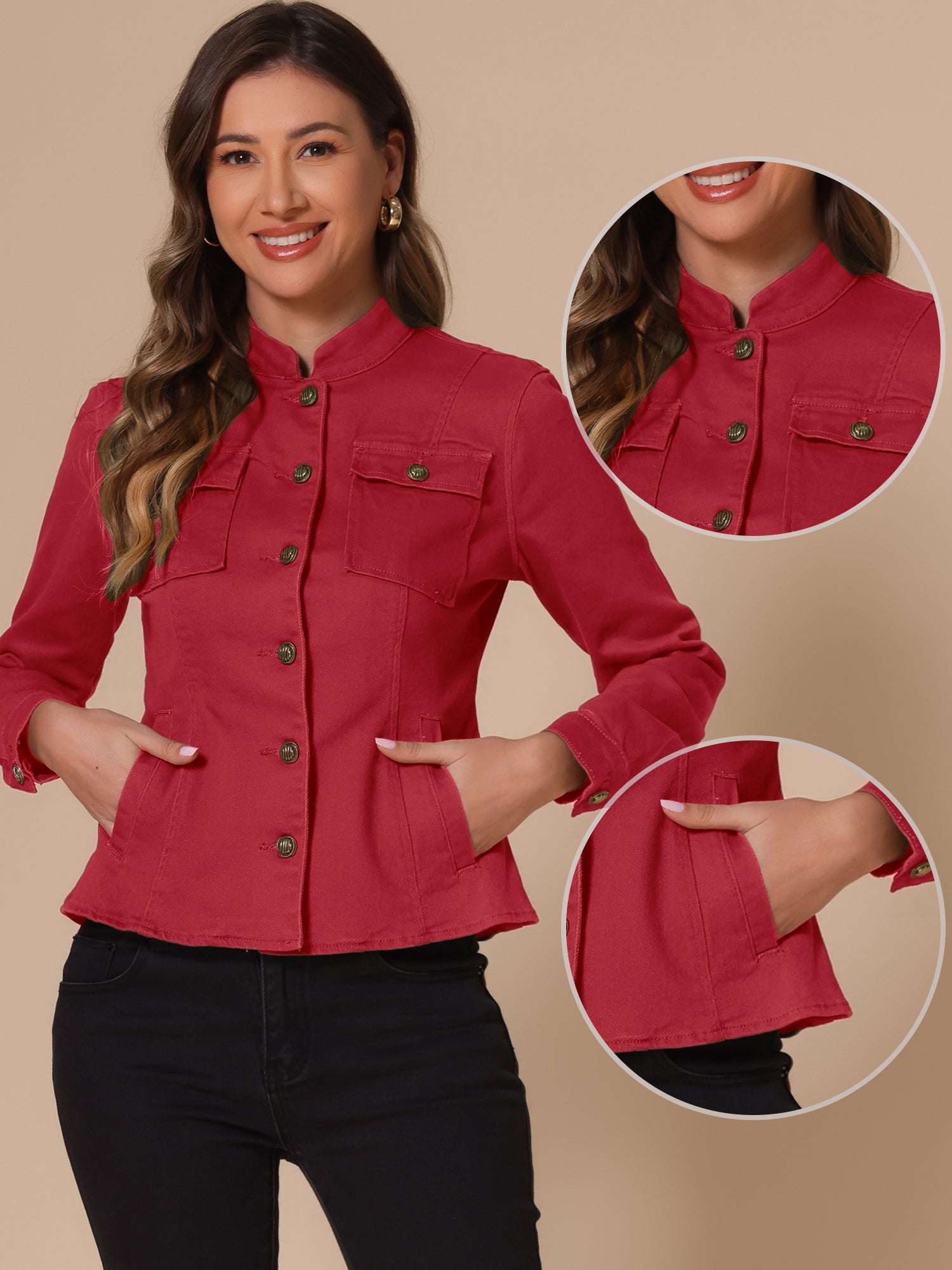 Casual Denim Classic Stand Collar Long Sleeve Jean Jacket
