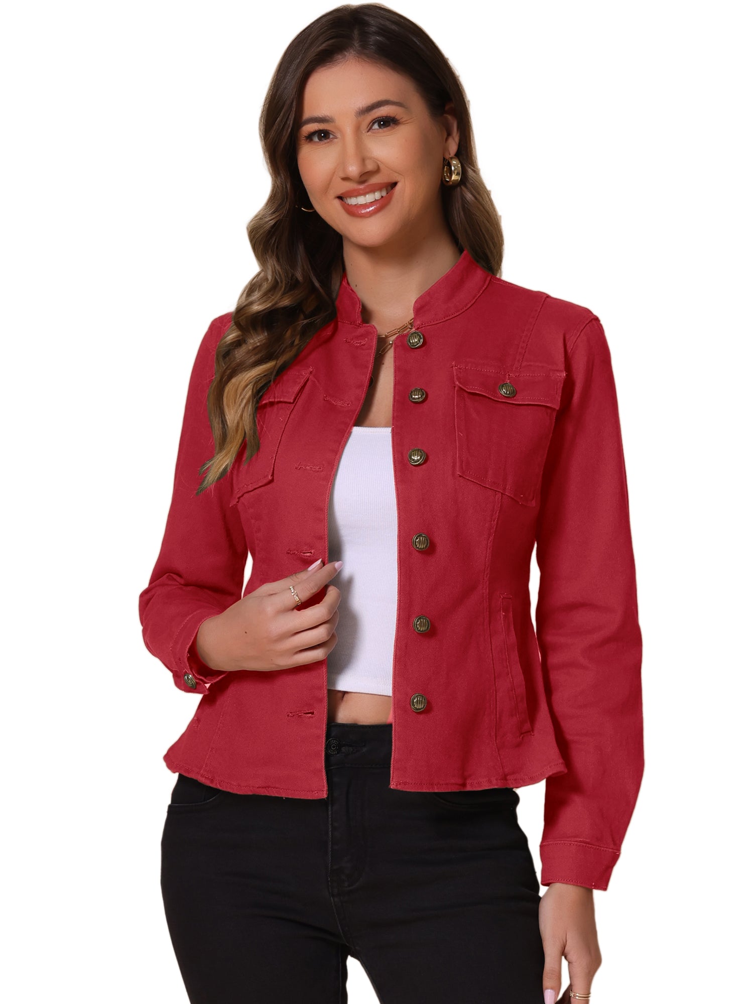 Casual Denim Classic Stand Collar Long Sleeve Jean Jacket