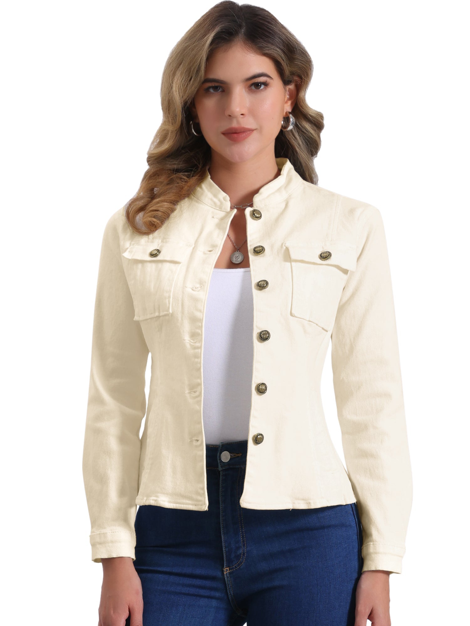 Casual Denim Classic Stand Collar Long Sleeve Jean Jacket