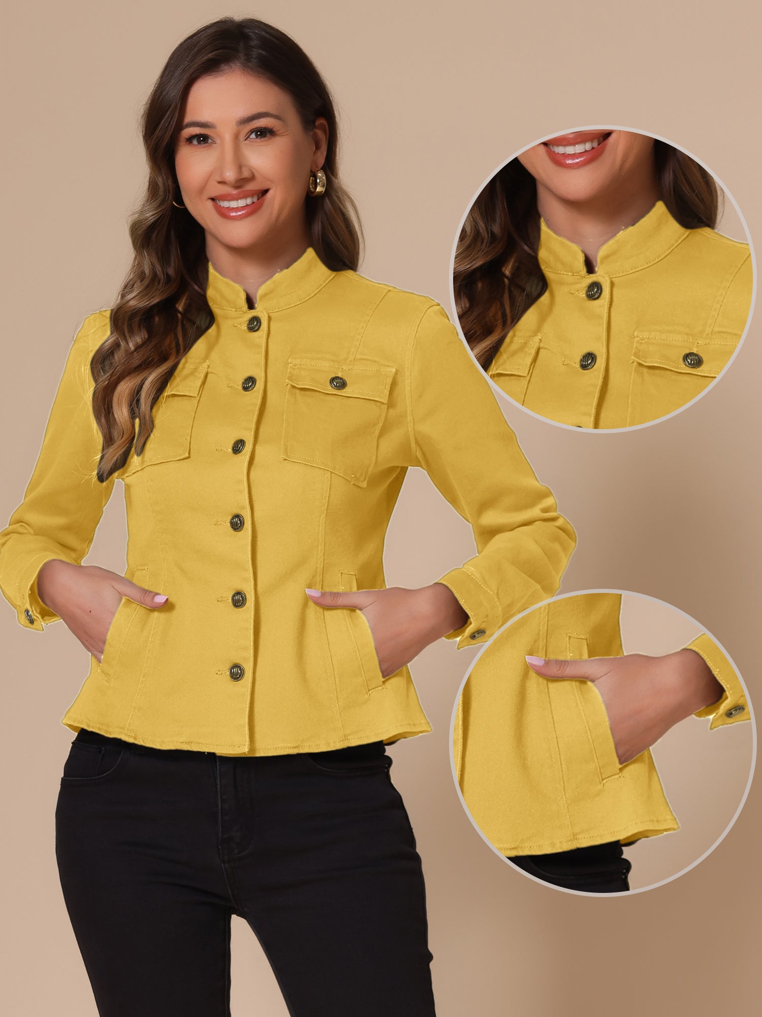 Casual Denim Classic Stand Collar Long Sleeve Jean Jacket
