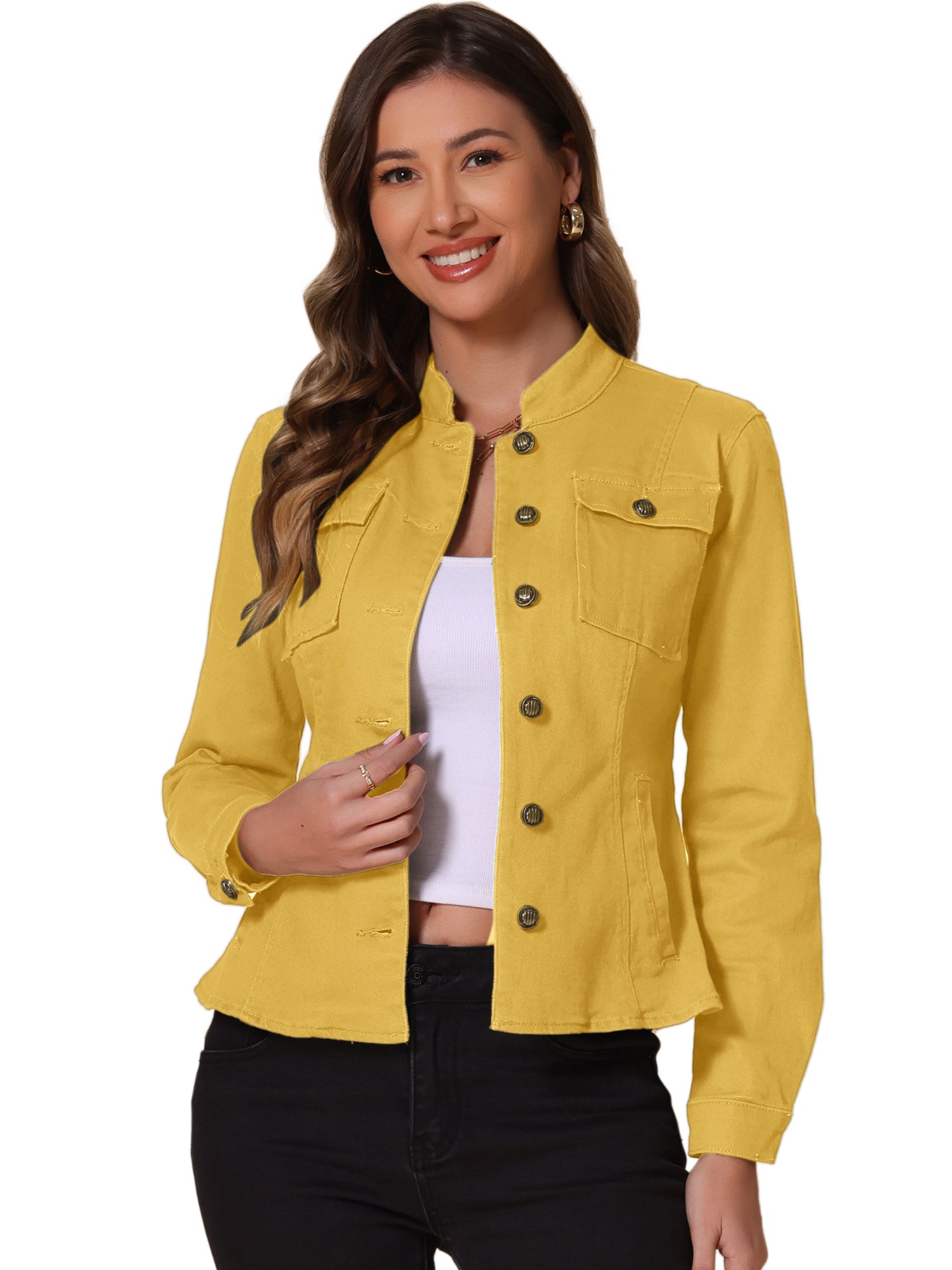 Casual Denim Classic Stand Collar Long Sleeve Jean Jacket