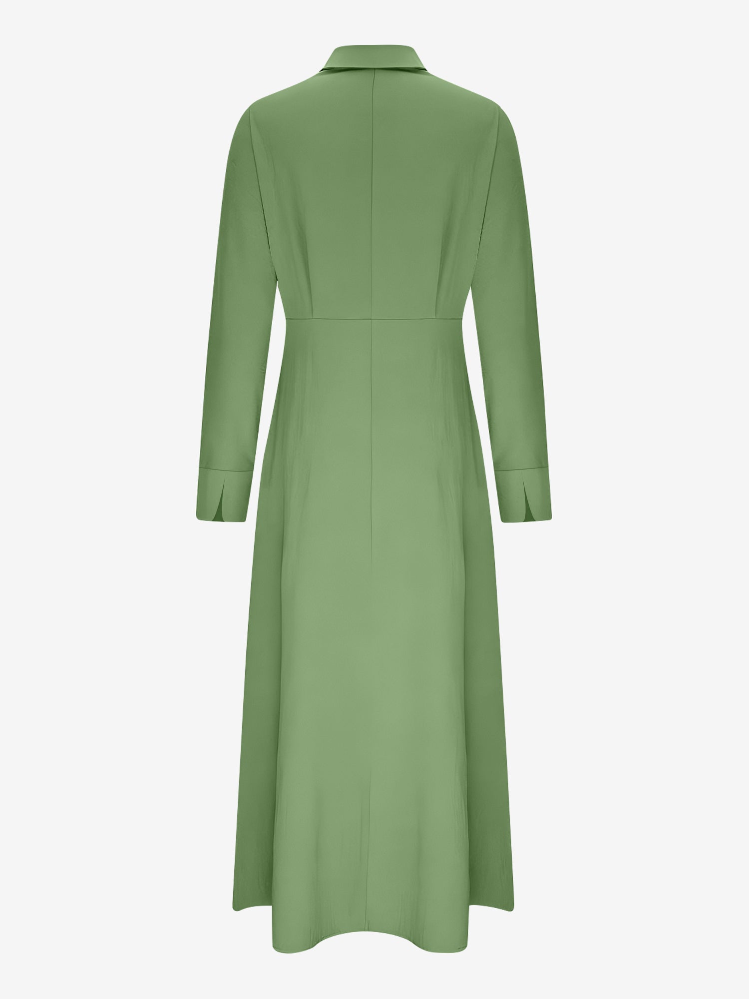 Solid Color Collared Long Sleeve Pockets Slit Dress