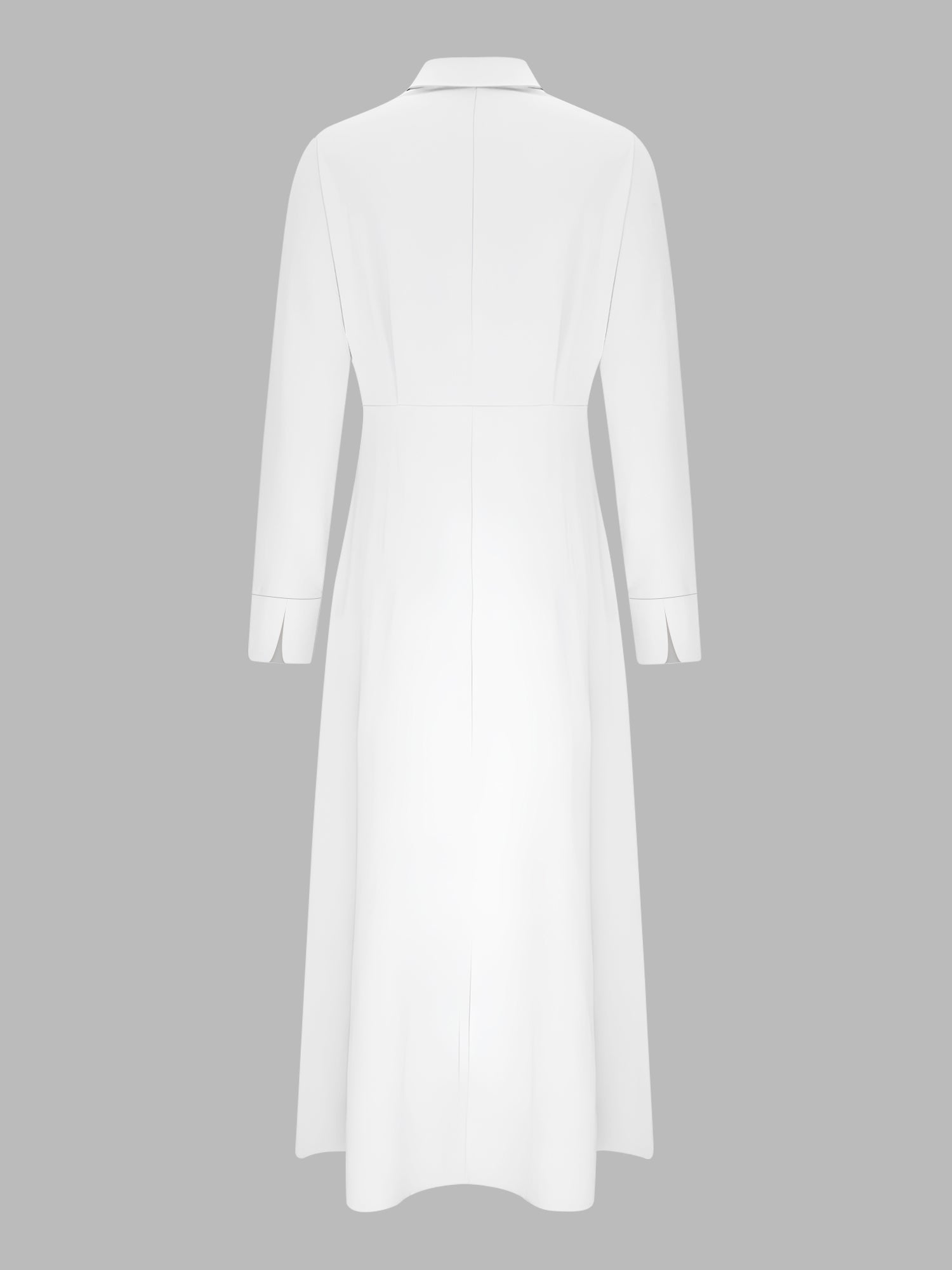 Solid Color Collared Long Sleeve Pockets Slit Dress