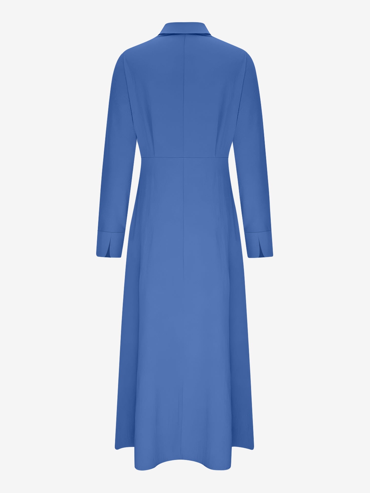Solid Color Collared Long Sleeve Pockets Slit Dress