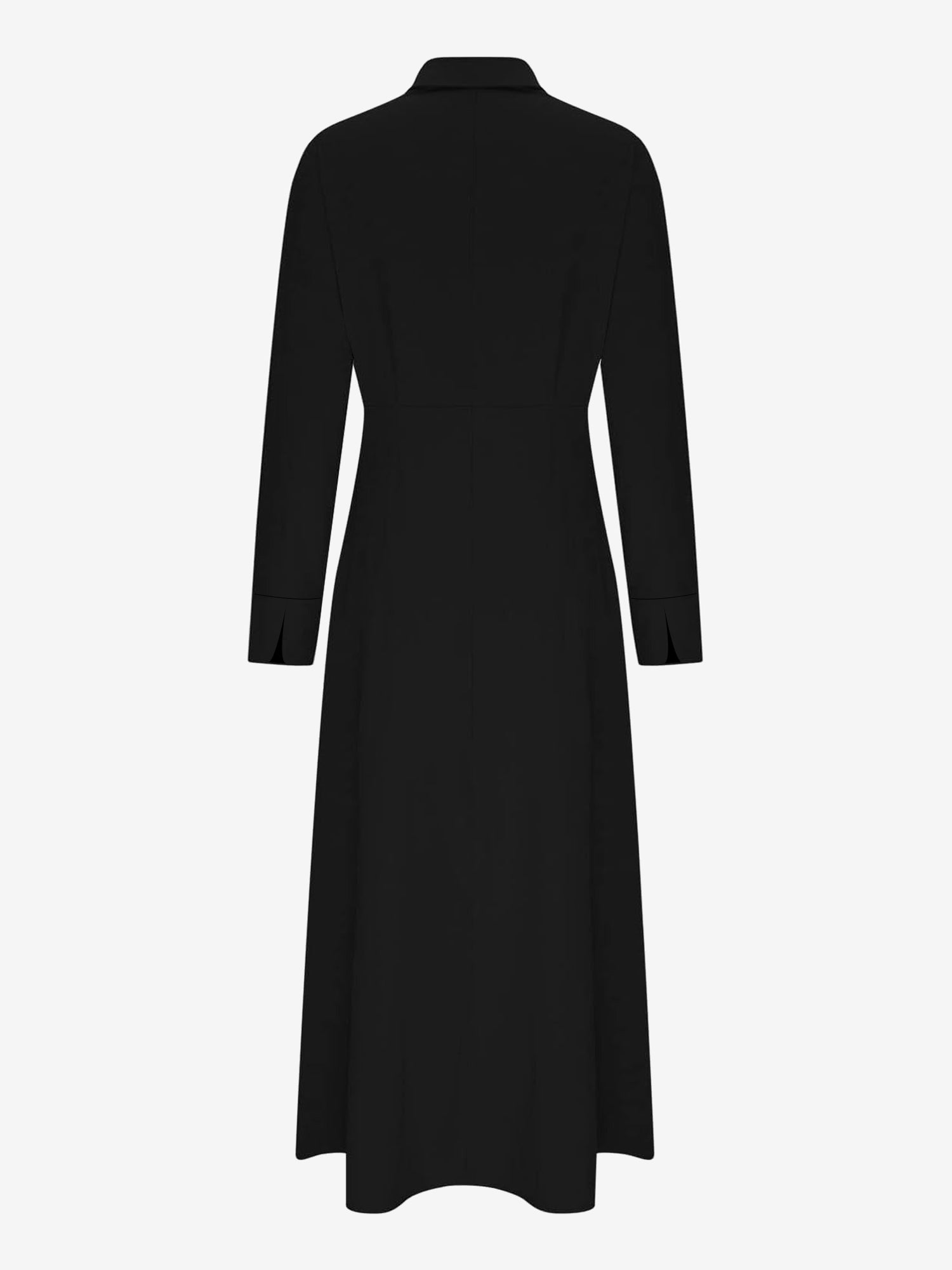 Solid Color Collared Long Sleeve Pockets Slit Dress