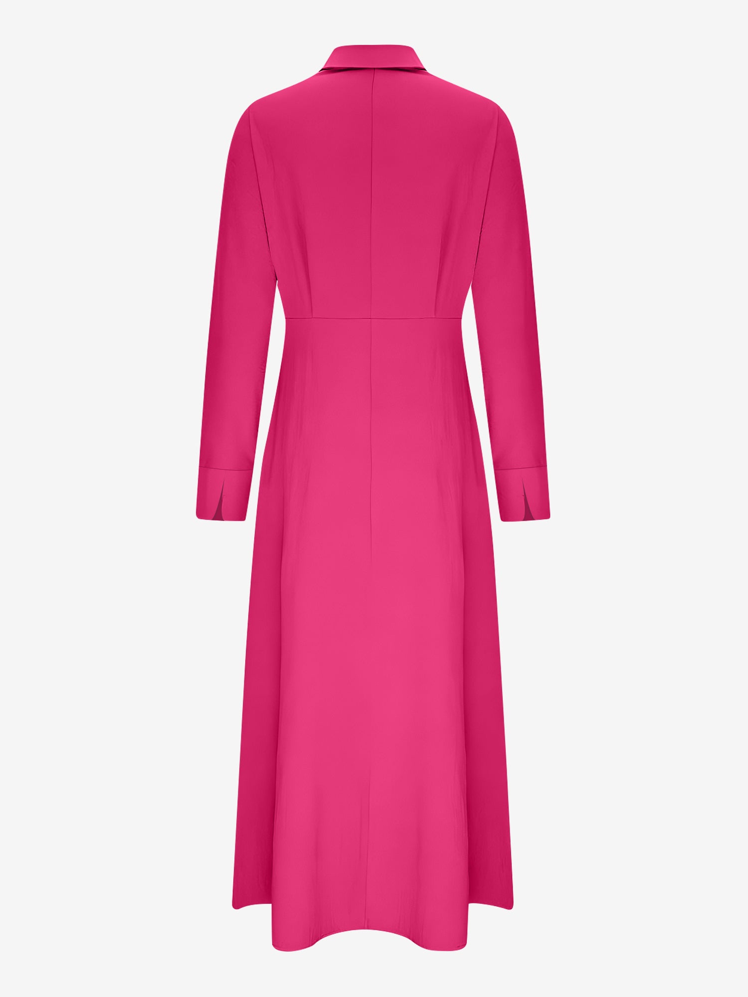 Solid Color Collared Long Sleeve Pockets Slit Dress