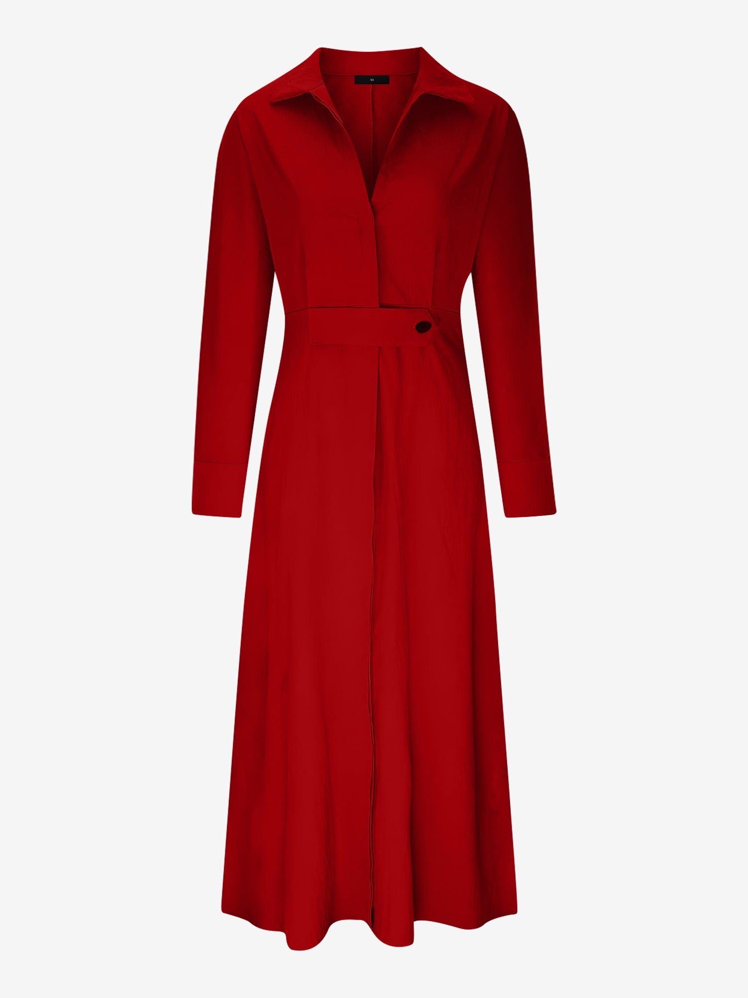 Solid Color Collared Long Sleeve Pockets Slit Dress