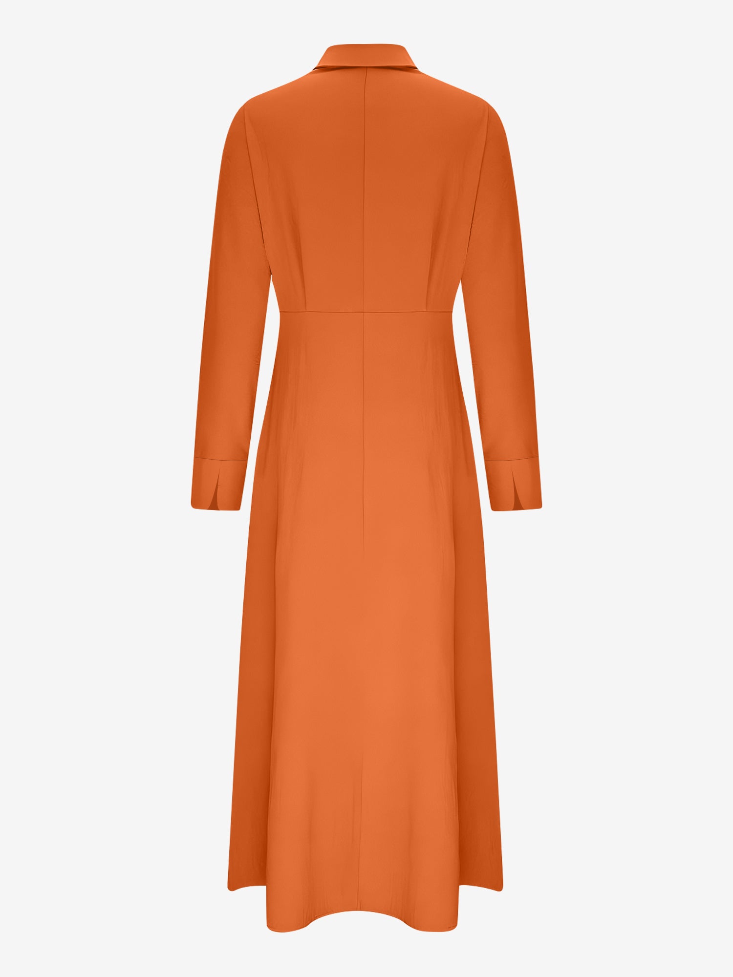 Solid Color Collared Long Sleeve Pockets Slit Dress