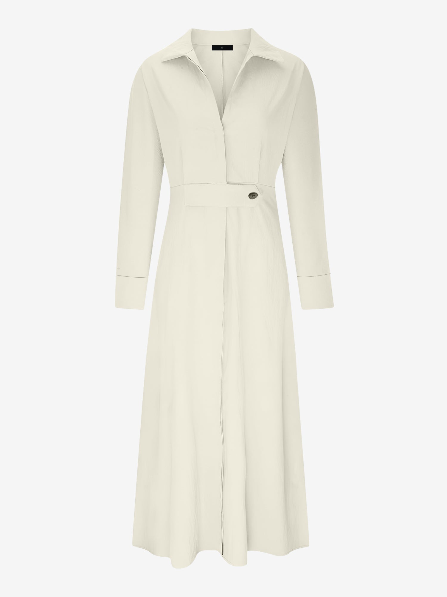 Solid Color Collared Long Sleeve Pockets Slit Dress