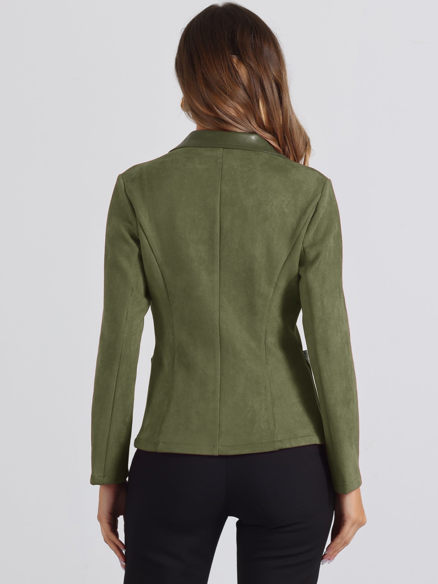 Faux Suede Lapel Collar Cowgirl 2 Button Blazer Jacket