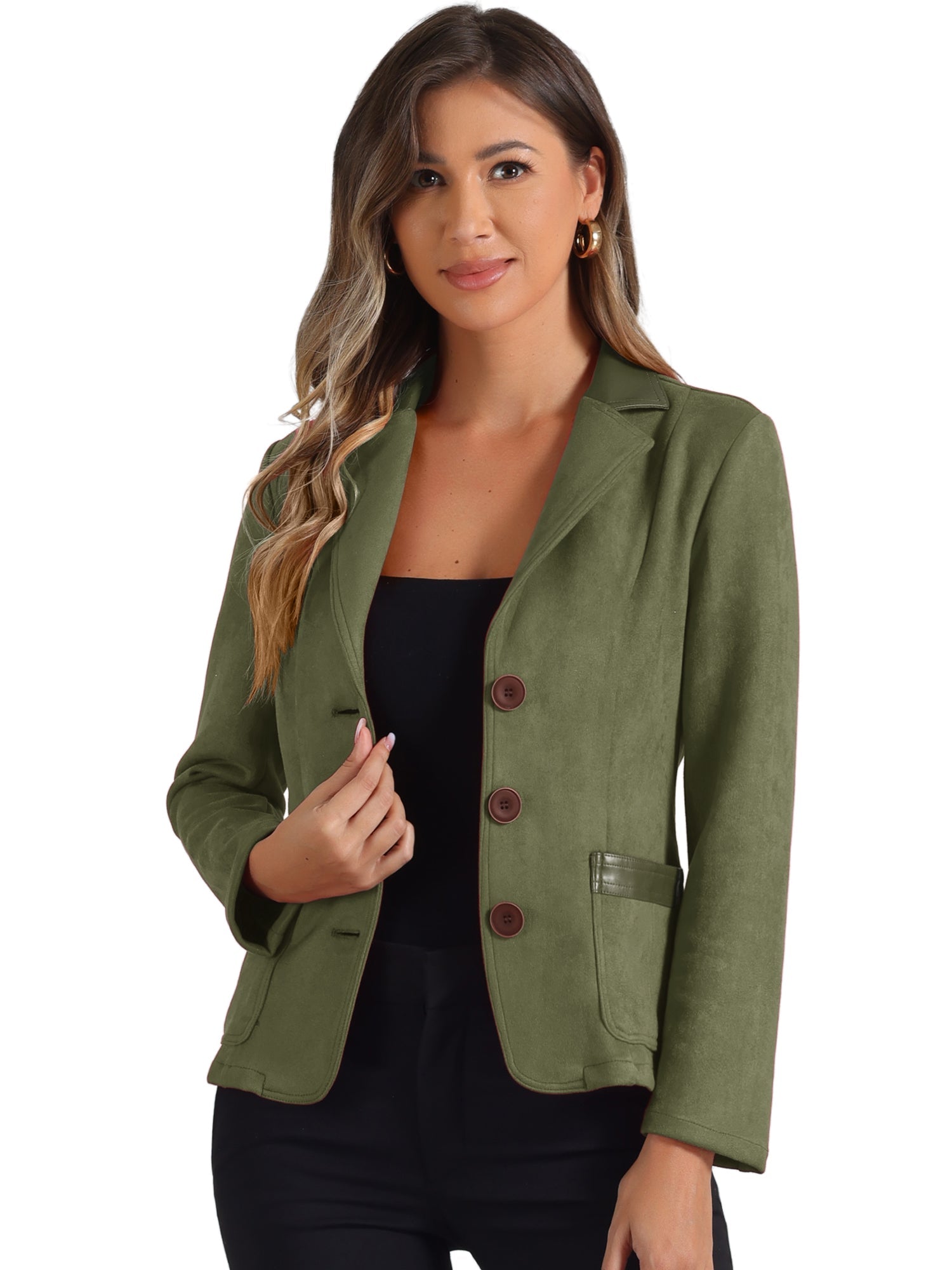 Faux Suede Lapel Collar Cowgirl 2 Button Blazer Jacket