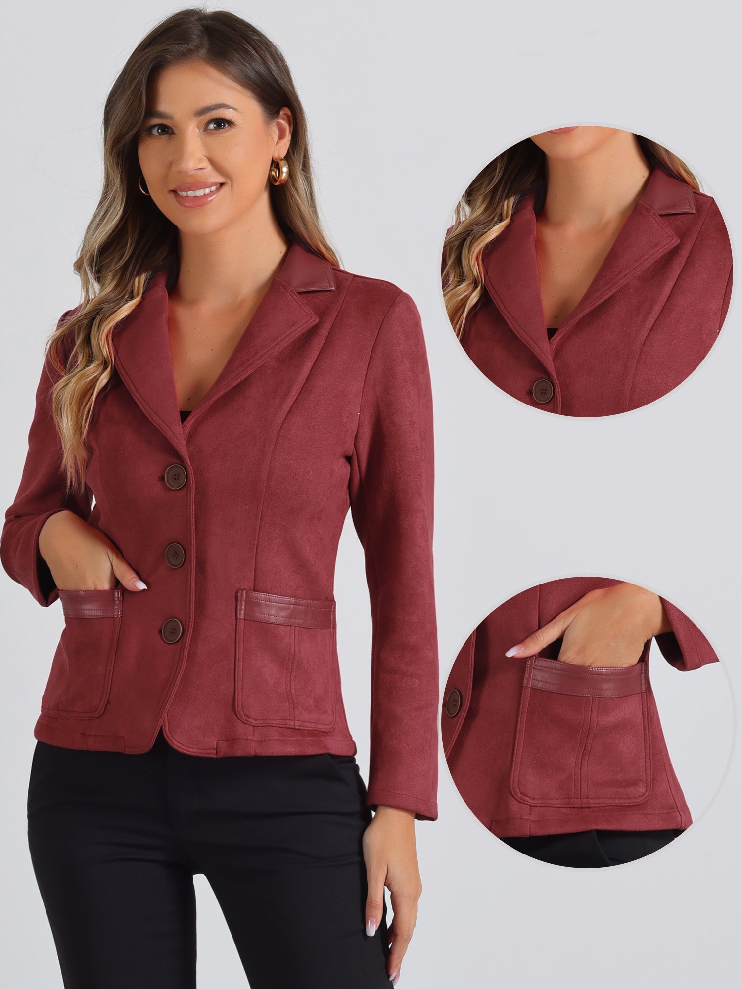 Faux Suede Lapel Collar Cowgirl 2 Button Blazer Jacket