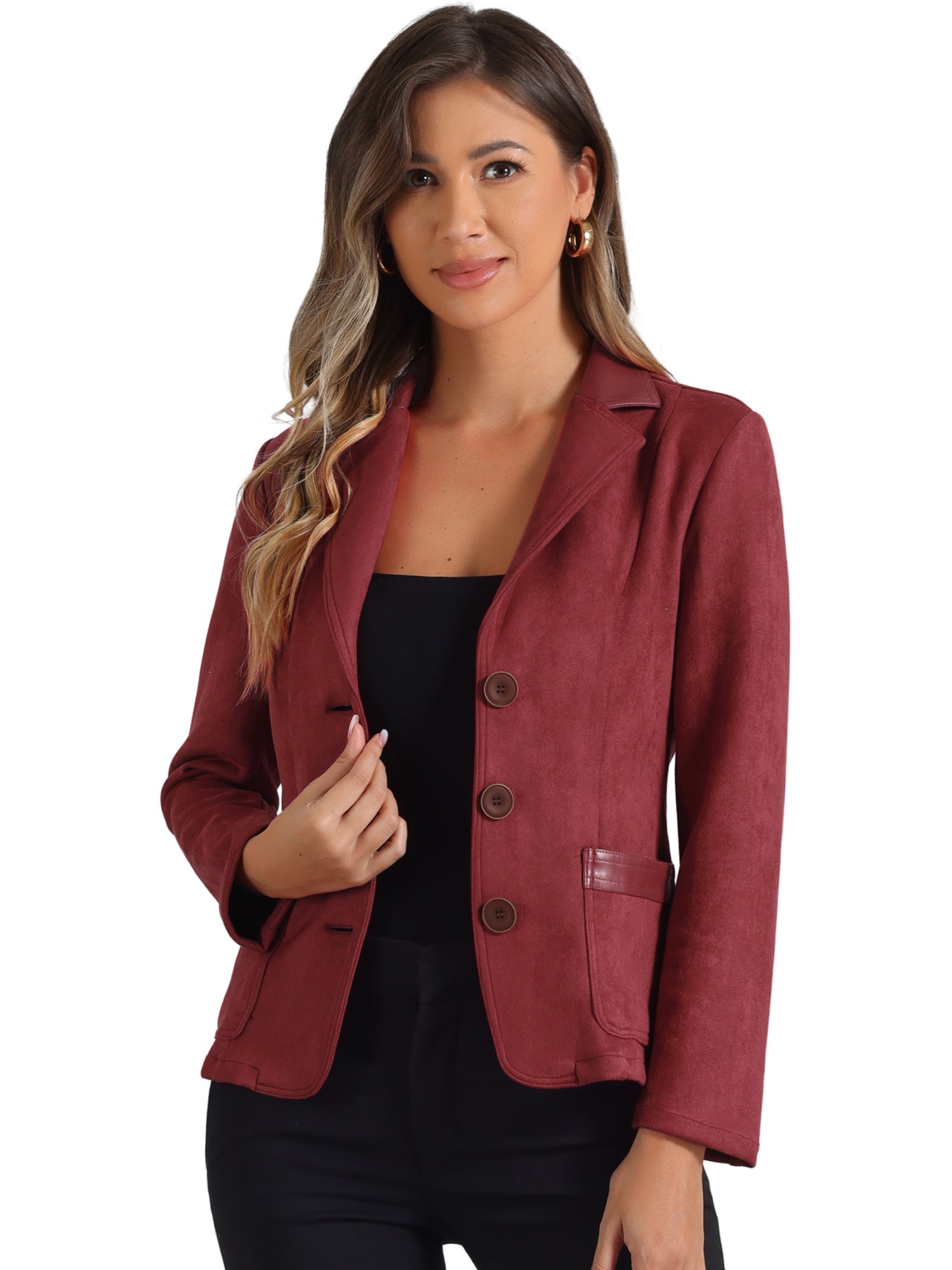Faux Suede Lapel Collar Cowgirl 2 Button Blazer Jacket