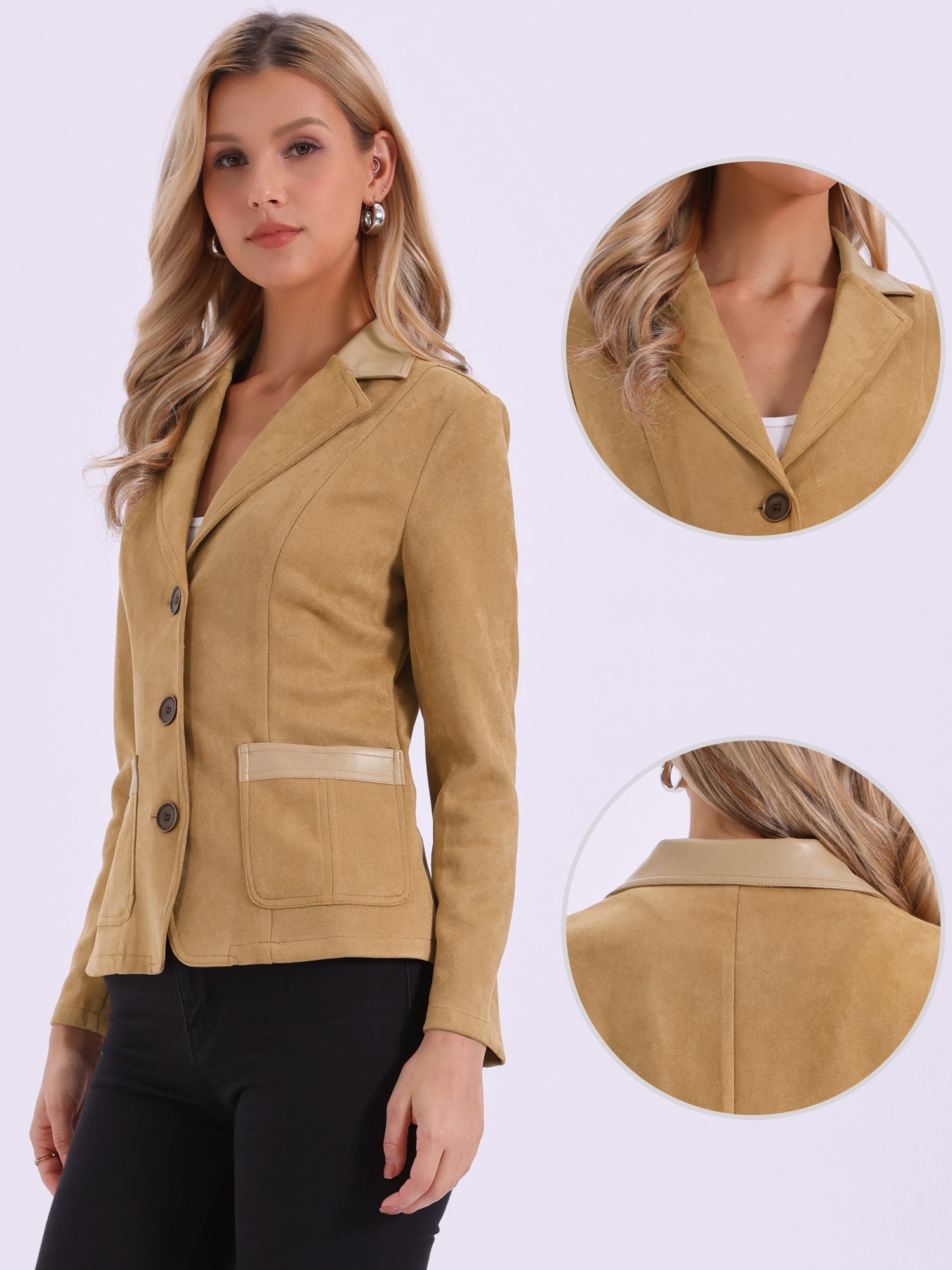 Faux Suede Lapel Collar Cowgirl 2 Button Blazer Jacket