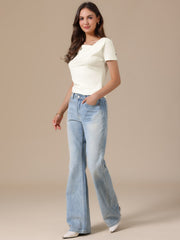 Short Sleeves Ruched Going Out Cropped Blouse