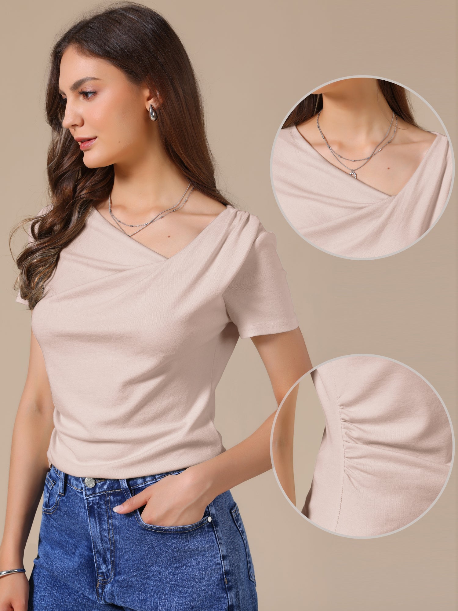 Short Sleeves Ruched Going Out Cropped Blouse