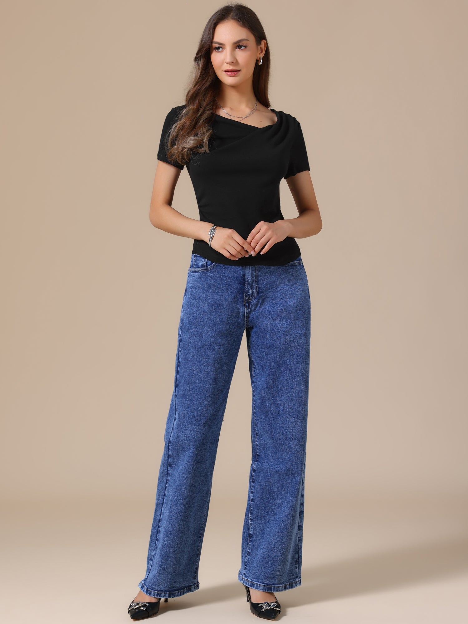 Short Sleeves Ruched Going Out Cropped Blouse