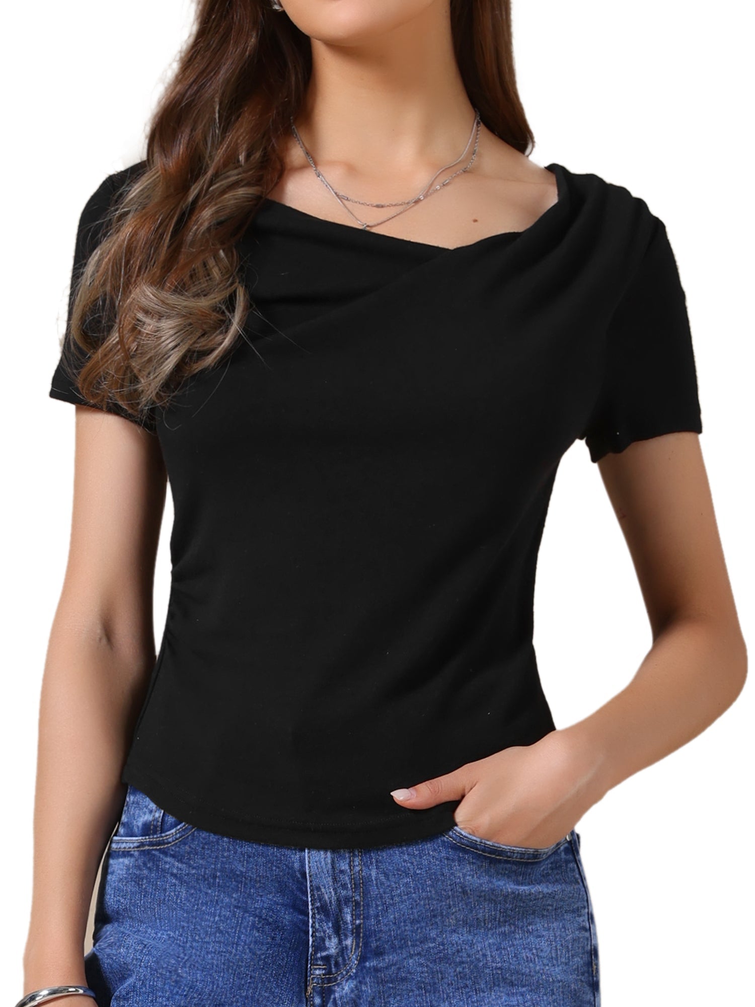 Short Sleeves Ruched Going Out Cropped Blouse