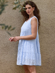 Gingham Sundress Sleeveless Plaid Flowy Swing Tiered Dress