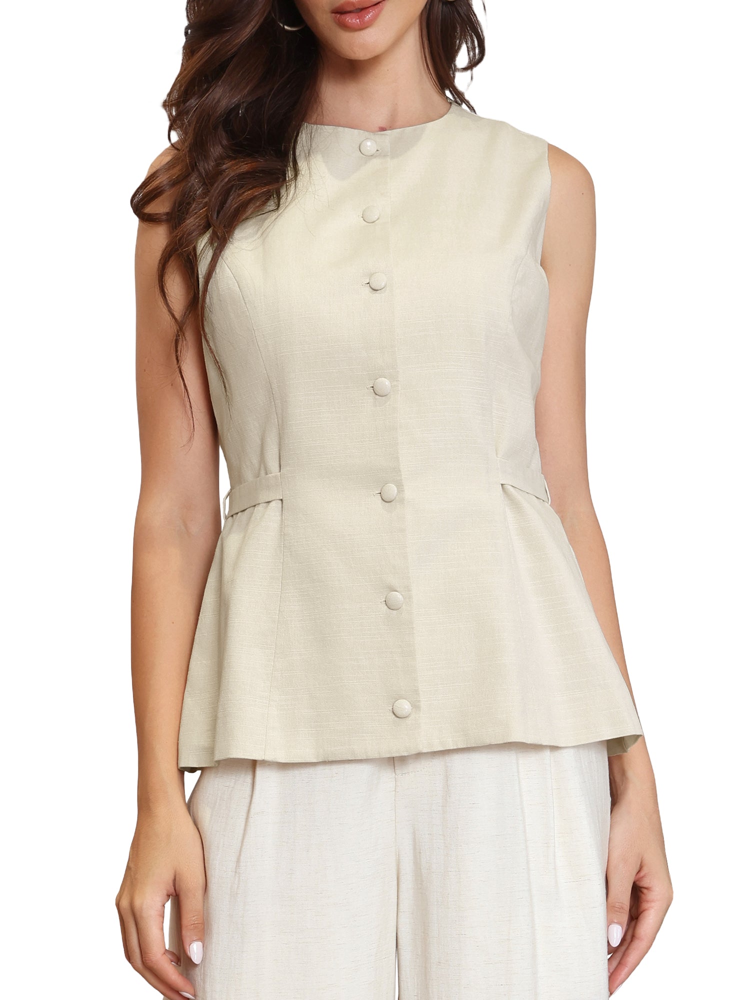 Crew Neck Button Down Business Casual Vest Tops