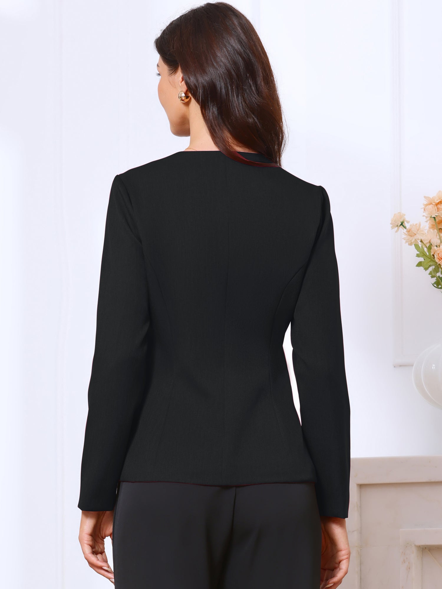 Collarless Button Down Long Sleeve Peplum Jackets