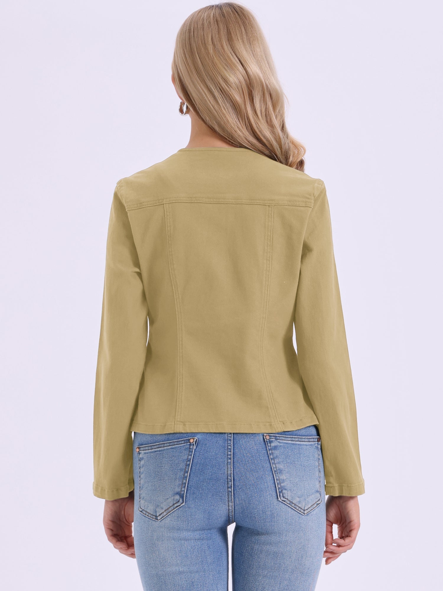 Lapel Collar Long Sleeve One Button Denim Blazer Jean Jacket