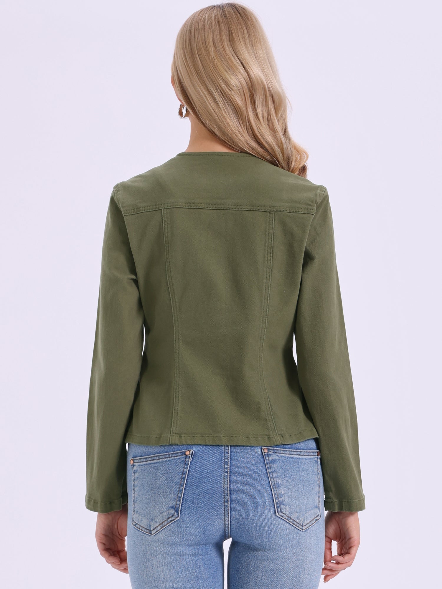 Lapel Collar Long Sleeve One Button Denim Blazer Jean Jacket