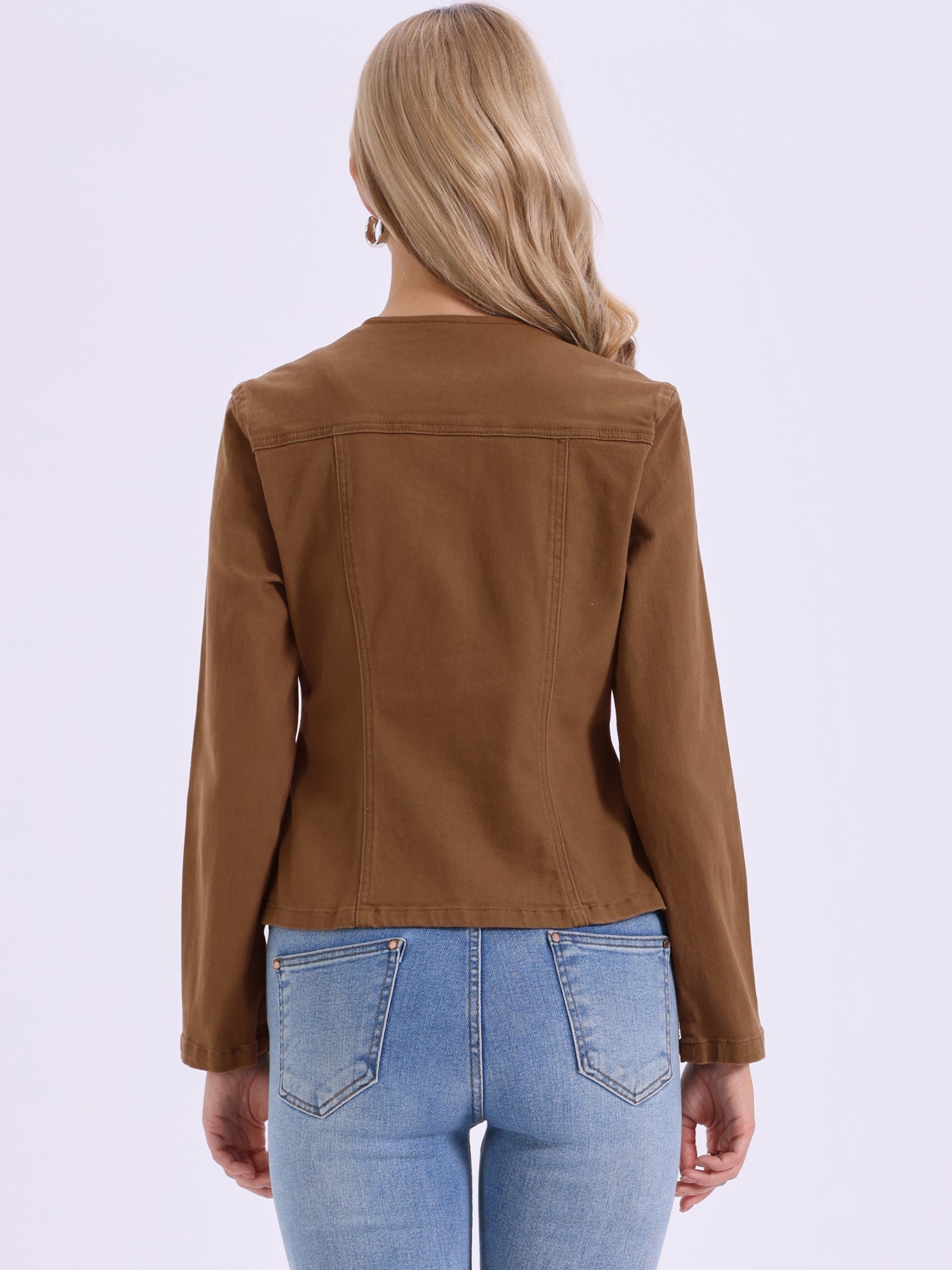 Lapel Collar Long Sleeve One Button Denim Blazer Jean Jacket