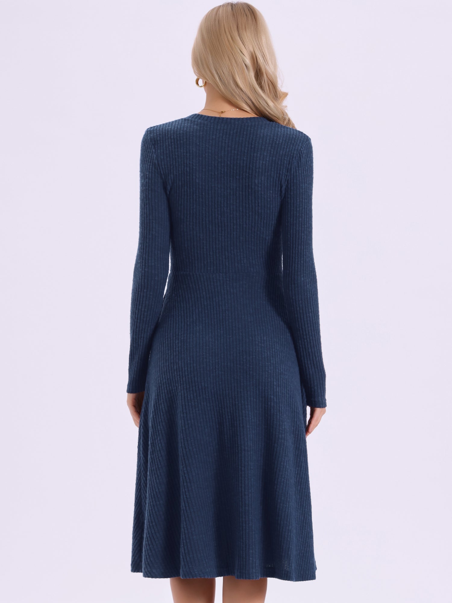 Casual Square Neck A-Line Pockets Midi Knitted Sweater Dress