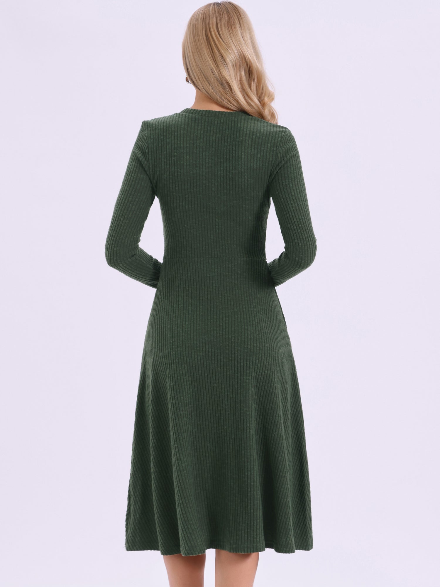 Casual Square Neck A-Line Pockets Midi Knitted Sweater Dress