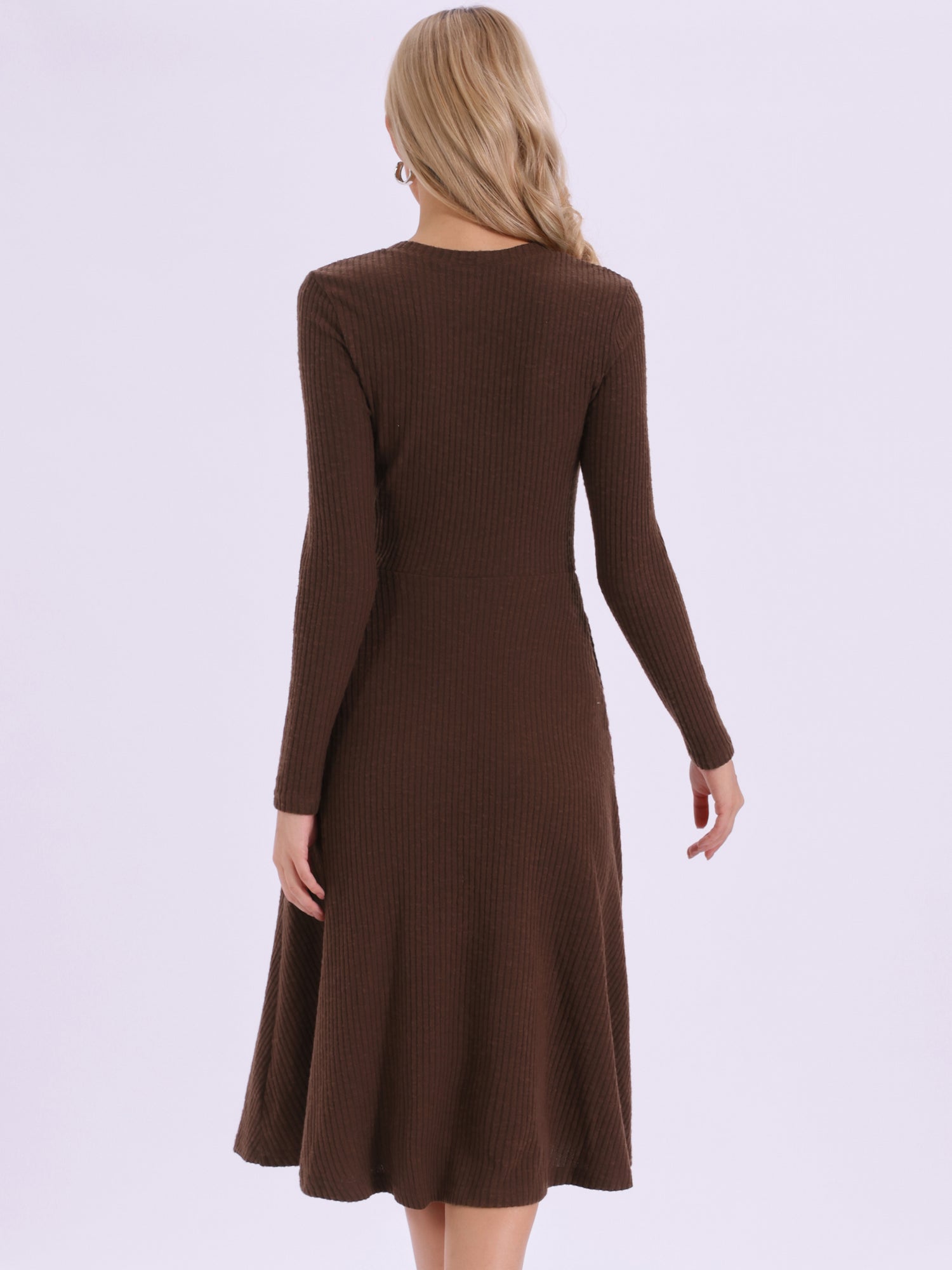 Casual Square Neck A-Line Pockets Midi Knitted Sweater Dress