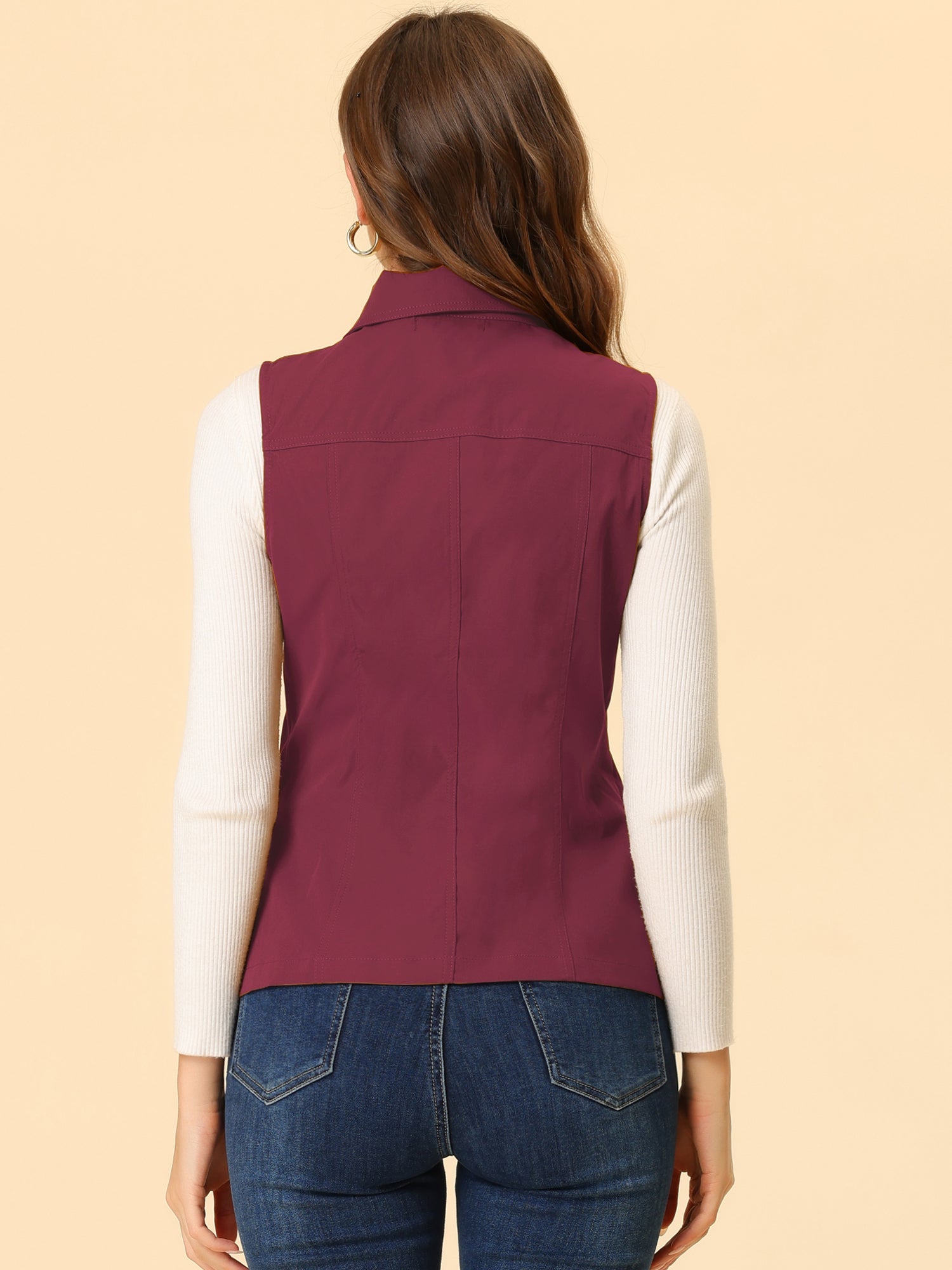 Zip Up Pockets Sleeveless Cargo Jacket Utility Vest
