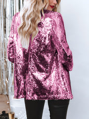 Notched Lapel Long Sleeves Sequin Open Front Jacket